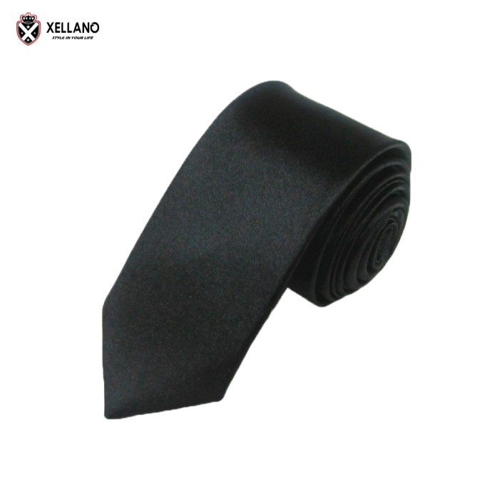 TERMURAH- Dasi Panjang Formal Kerja Pria Hitam Polos Slimfit Bahan Satin