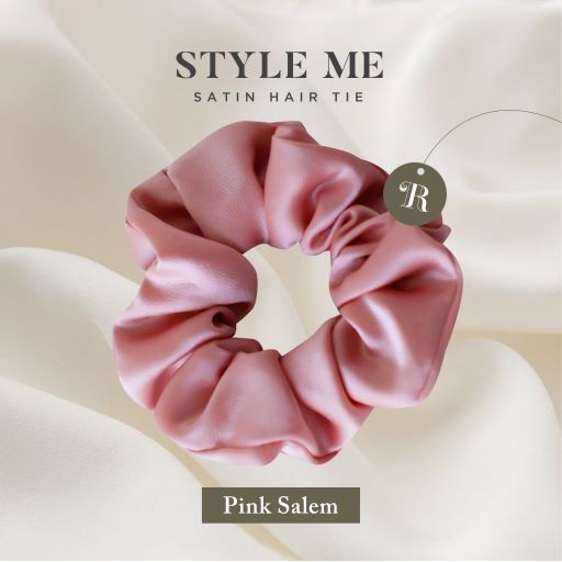 Scrunchies Premium Satin Silk MAXI The Rituale | Ikat Rambut Kuncir Hijab Cepol | Anti Rontok Pusing-Salem Pink