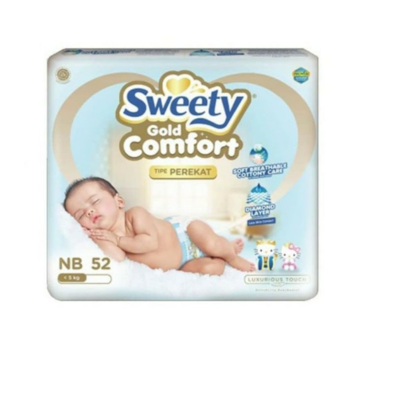 Popok Bayi Sweety GOLD COMPORT NB52 Tipe Perekat Bayi Baru Lahir NEWBORN GOLD NB 52 (&lt;5Kg)Per 1 PACK