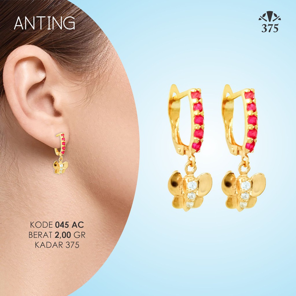 ANTING KUPU BATU WARNA EMAS ASLI 045 AC KADAR 375