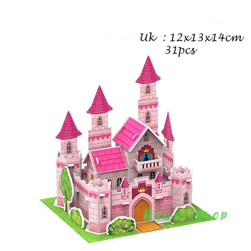 Puzzle 3D DIY bahan foam &amp; paper mainan puzzle edukasi anak - Pink Castle