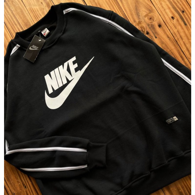 SWEATER CREWNECK NIKE SWOOSH TAPED HITAM AUTHENTIC FULLTAG &amp; LEBEL