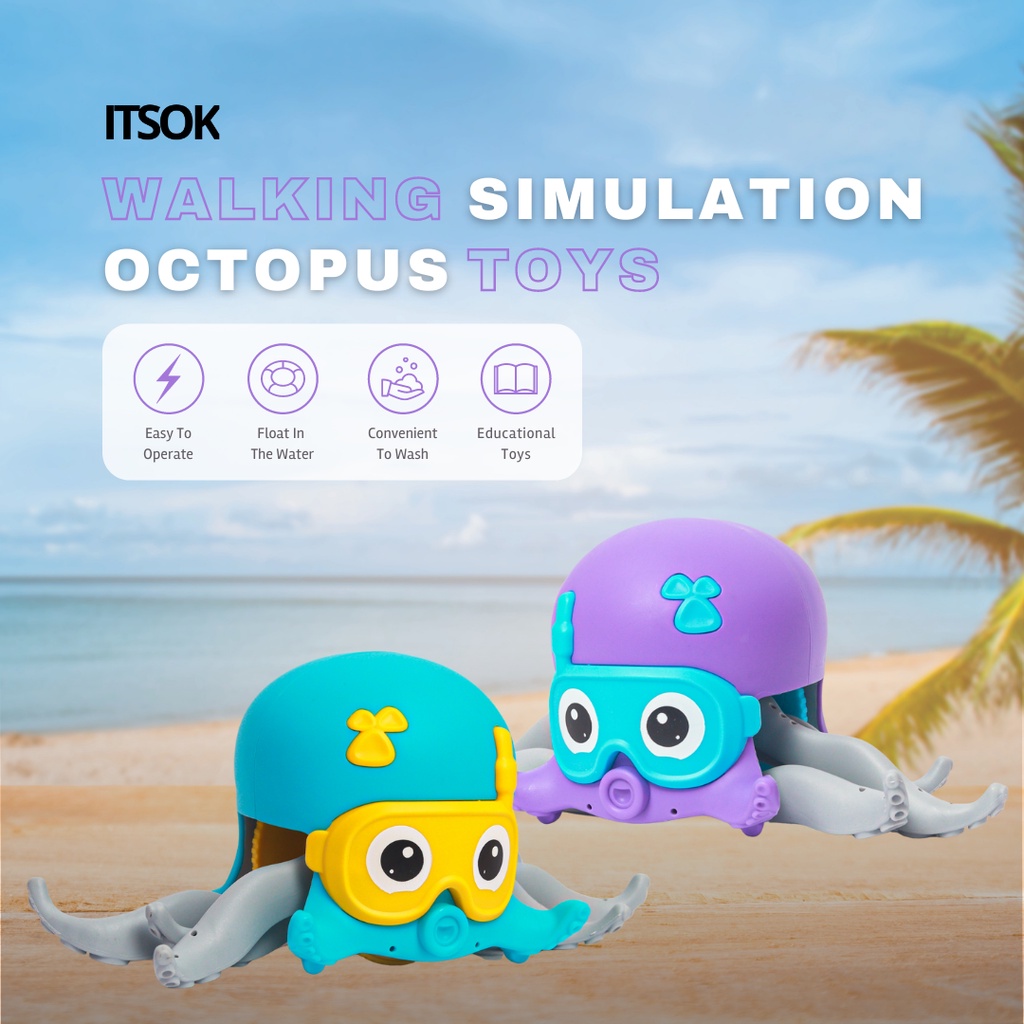 ITSOK Mainan Gurita Octopus / Kepiting Crab Bath Toys Beach Walking Toy Clockwork Toy