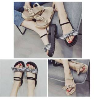 SENDAL FLATFORM HAK DATAR OFF WHITE SANDAL  GUNUNG REPLIKA 