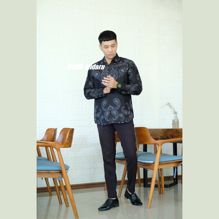 Atasan Hem Kemeja Baju Batik Pria Cowok Laki Laki Lengan Panjang Modern Lapis Furing Erro Kualitas Premium Warna Hitam Bahan Katun Primisima Terbaru