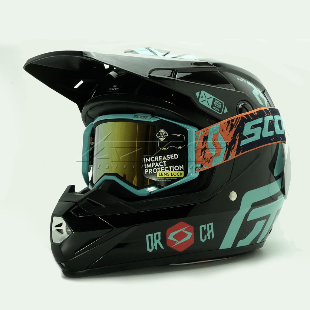 Helm Motocross Orca Hitam Hijau
