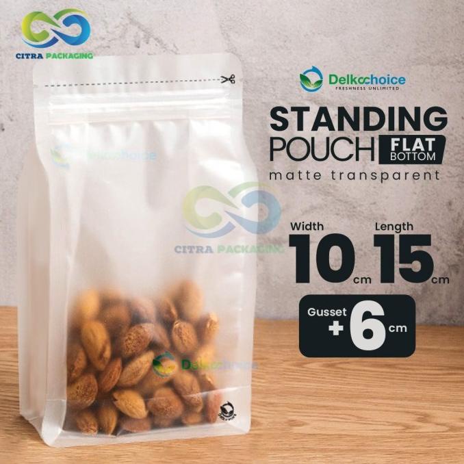 STANDING POUCH MAKANAN FLAT BOTTOM ZIPLOCK TRANSPARAN BURAM 10 x 15 bisa cod