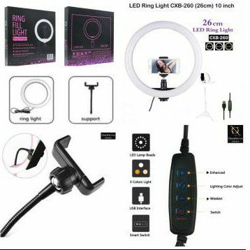 Lampu Selfie 26CM / Ring Light 2in1 10 INCHI Plus Holder Dan Mini Ball Head