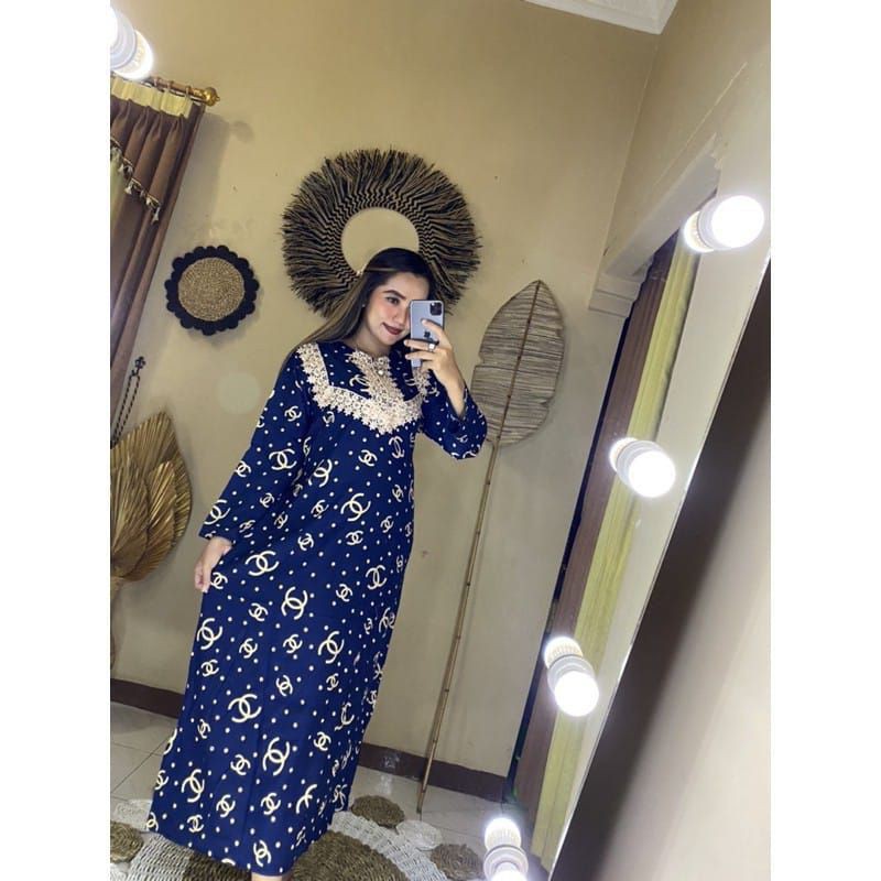 Daster Longdress Busui Kekinian Rayon Renda Resleting Depan Gamis Daster Lengan Panjang Tery