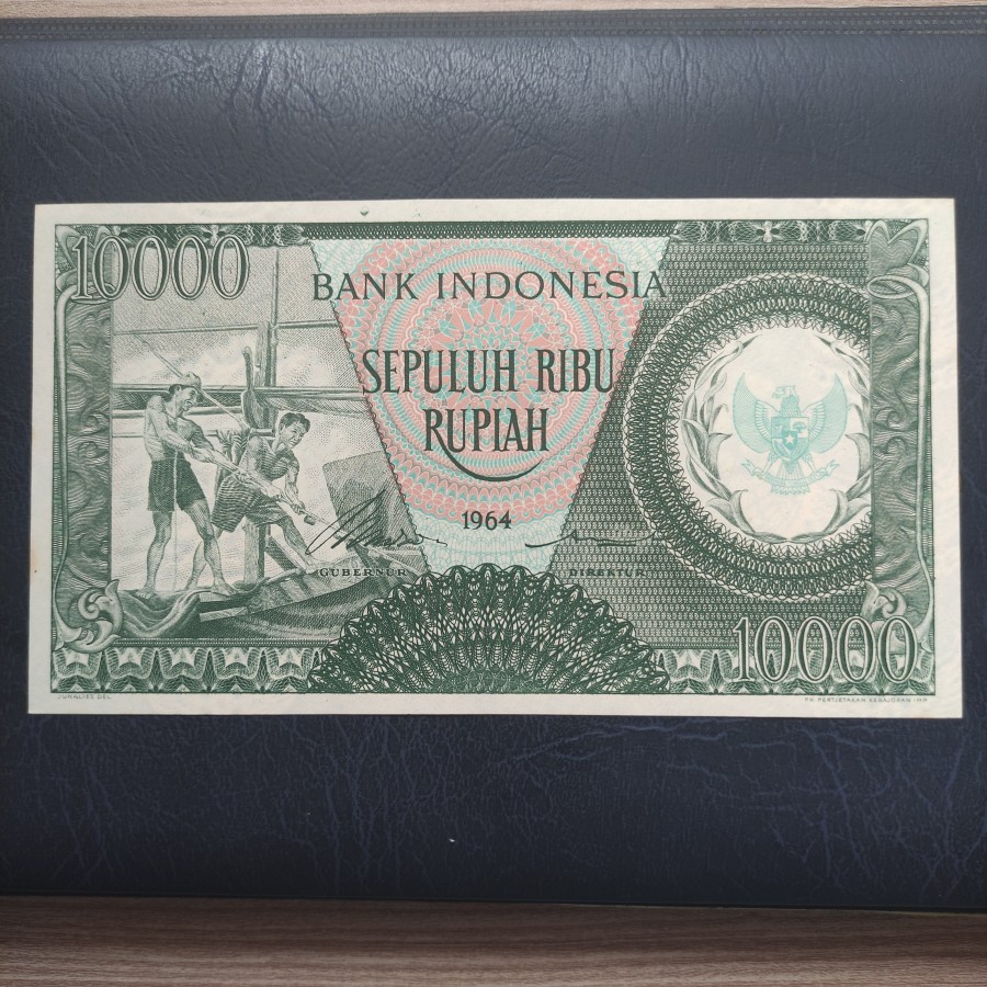 Uang Kuno 10000 Rupiah Seri Pekerja Hijau wm Garuda 1964 AUNC-UNC