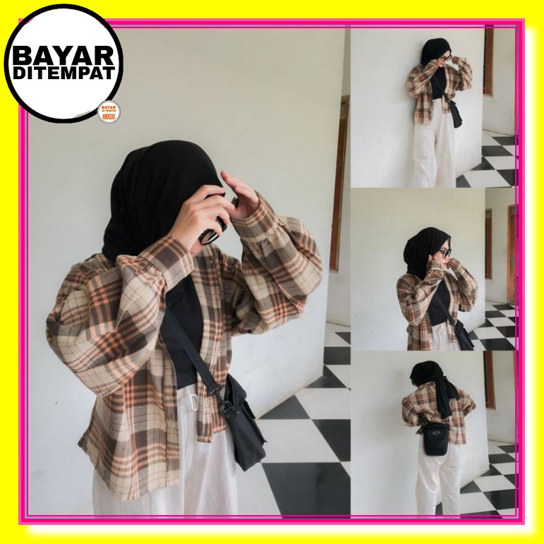Kemeja Kotak Wanita Bigsize Terbaru Hem Korea Oversize Cewek Kekinian Jumbo Zara Square Shirt Kemeja