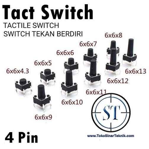 10 Pcs Tacticle Push Button Tact Switch Tut Momentary Saklar Mini Tekan Pencet Televisi Tv 6x6mm Tombol Kecil isi 10 Buah