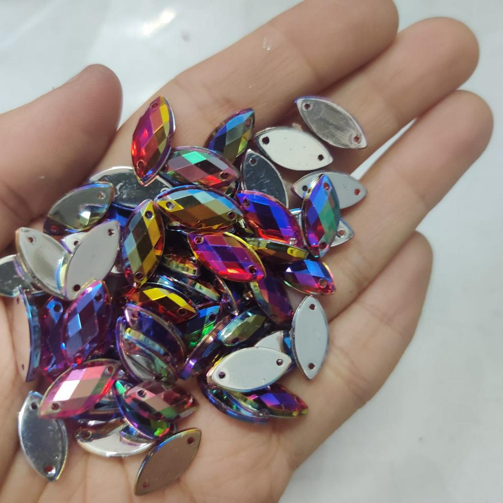 [Per Bks/2.000 pcs] 7x15 mm Mata / Sampan WARNA PELANGI Permukaan SEGI Akrilik / Mote Jahit