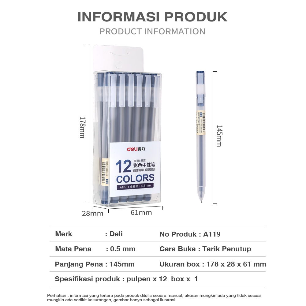 Deli Color Gel Pen Pulpen Gel 8 Warna Cerah Needle Tip 0.5mm Panjang Penulisan Hingga 400m A119/PCS Image 4