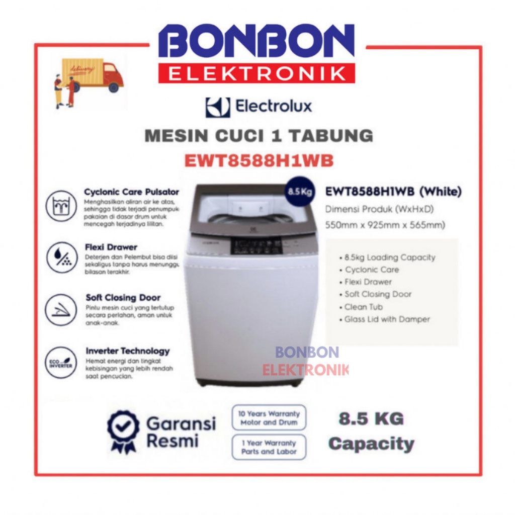 Electrolux Mesin Cuci Top Loading 8.5KG EWT8588H1WB / EWT 8588H1WB