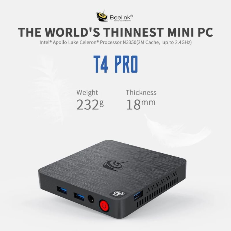 Mini PC Beelink T4 Pro Intel Apollo Lake N3350 4/64GB Dual HDMI 4K WiFi Windows 10