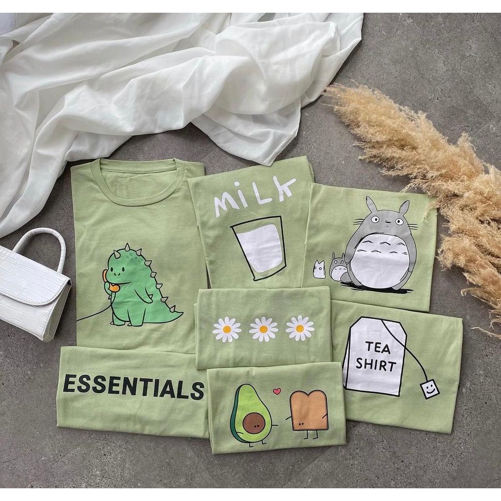 KAOS OVERSIZE MINT GREEN  DAILY SHIRT | baju kaos hijau matcha katun wanita totoro dino sage green