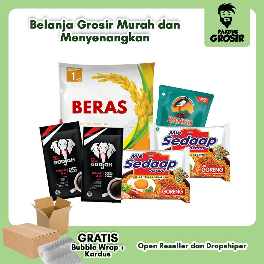 Paket Sembako - Beras 1kg + Mie 2pc + Kopi 2pcs + Kecap 60ml 1pc