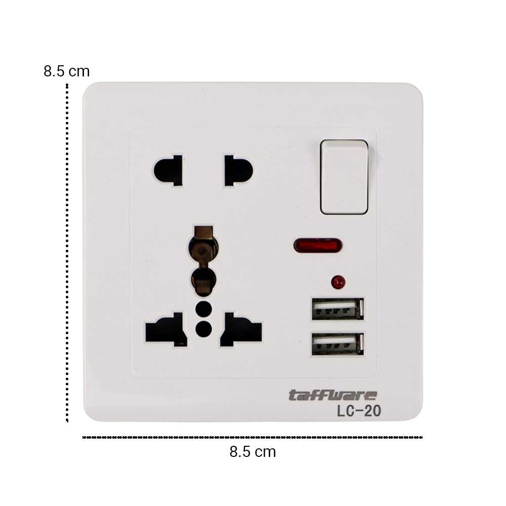 TD - SKT Taffware Stop Kontak Universal UK EU US 2 Port USB On Off Switch LC-20