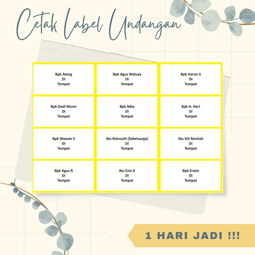 Cetak Label Nama Tamu Undangan Pernikahan / Print Label 103 untuk Undangan (Harga per 1 nama/label)