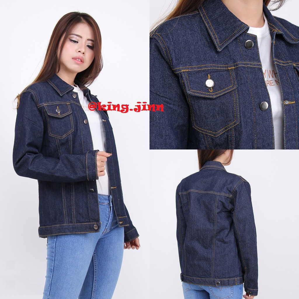 Jaket Jeans Denim Premium Wanita All Size - Jumbo Oversize - Dongker