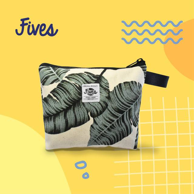 Fives - Pouch - Kanvas - Motif Daun - Fives Pouch Kanvas Motif Daun