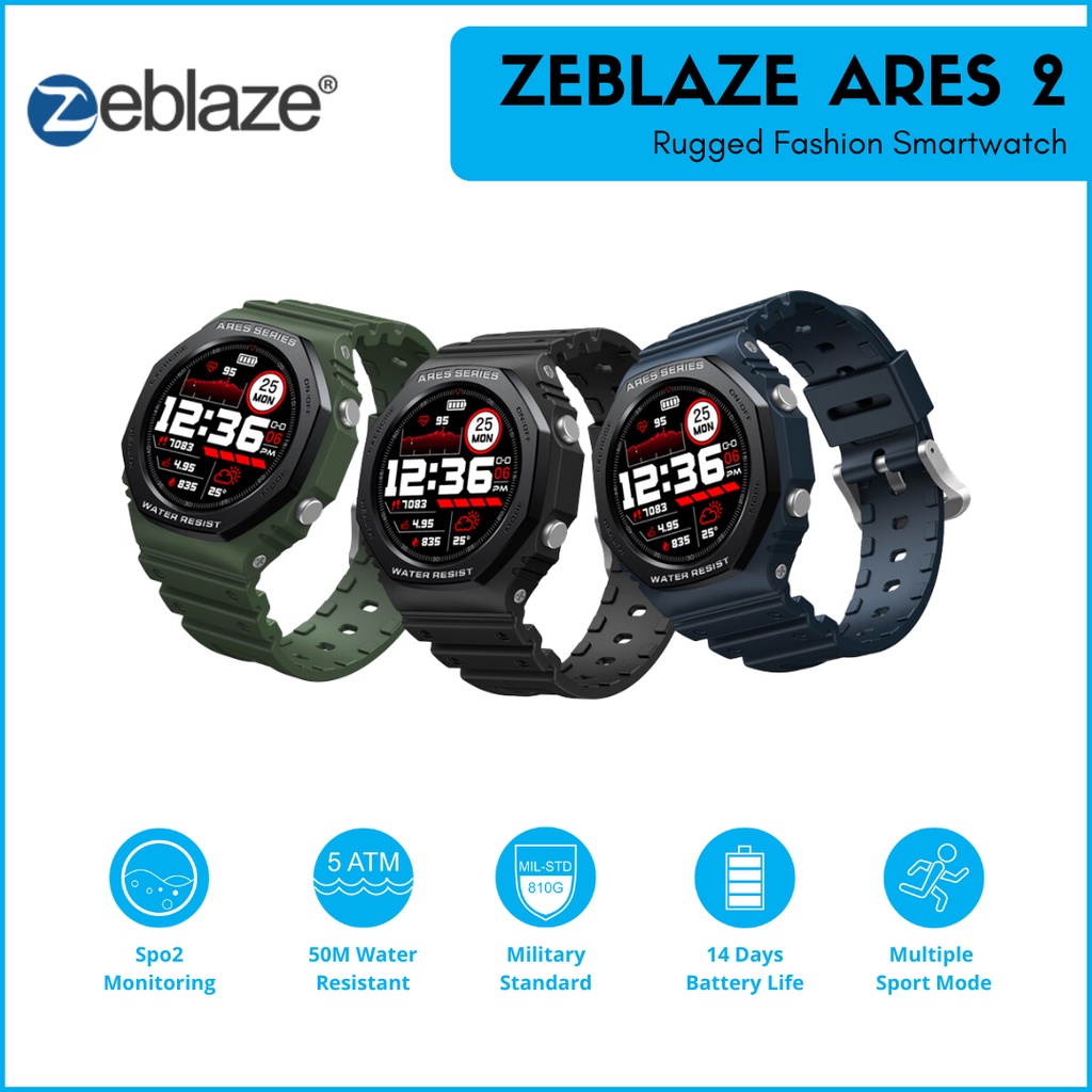 Zeblaze Ares 2 Rugged Fashion Smartwatch Water Resistant 50M