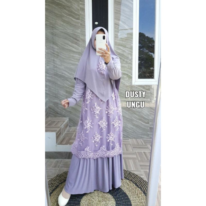 Gamis Brukat//Gamis Jarsey  Brokat Set Hijab Mewah