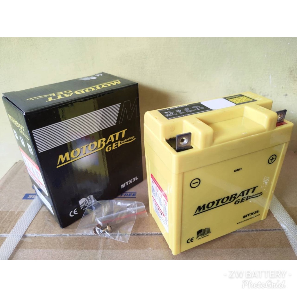 Aki Motor Satria Hiu 2 Tak Motobatt MTX3L Aki Gel-Aki Kering 3,6Ah