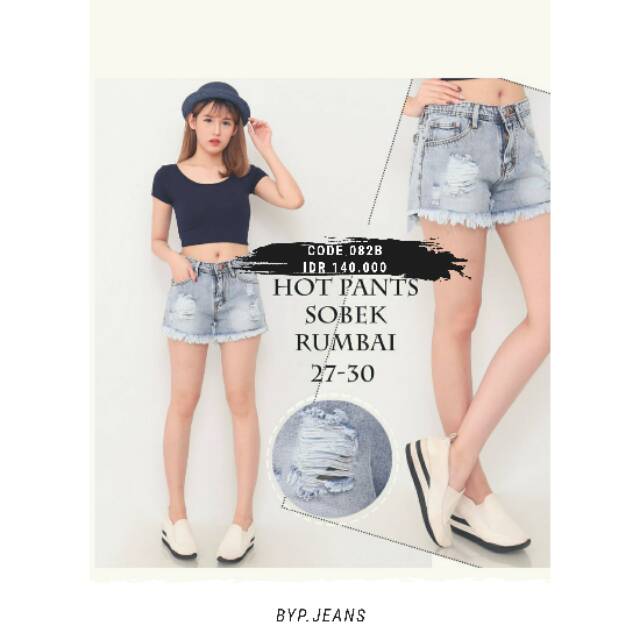 Hot pants sobek rumbai / jeans wanita / premium quality