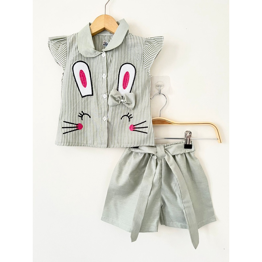 Blushing Meow / Kemeja Bunny Baju Setelan Dress Pergi Lucu Fashion Anak Bayi Perempuan Cewek Terlaris Murah