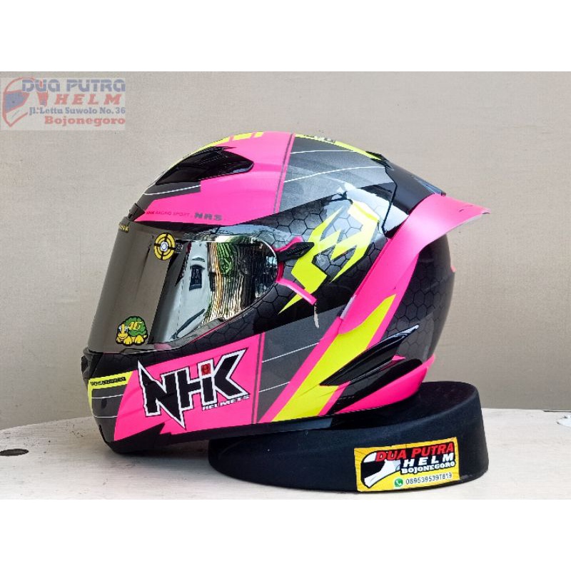 HELM FULLFACE NHK RX9 MOTIF NAVY PINK FLUO PAKET GANTENG