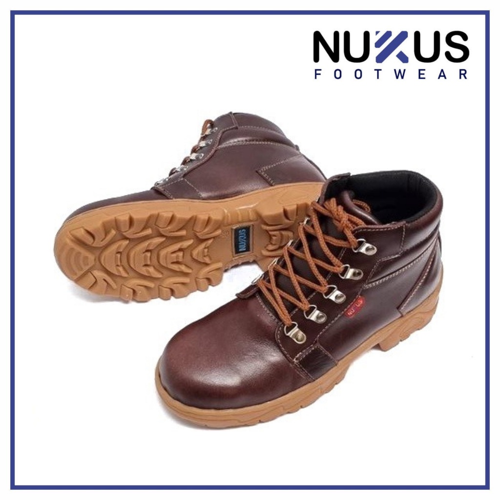 Nukus Sepatu Safety Boots Pria Kulit Asli Coklat Tua - D04