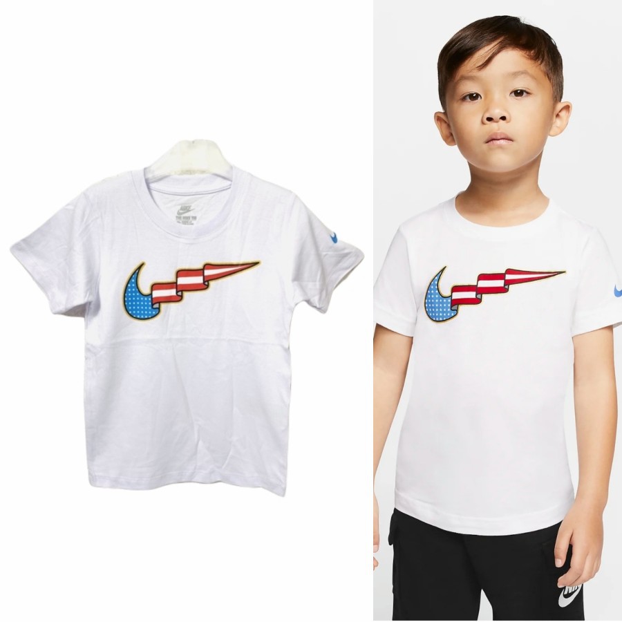 Kaos Katun Anak Laki Perempuan Unisex Nike White Red Blue Size 4y / Kado Baju Katun Adem Murah Bagus