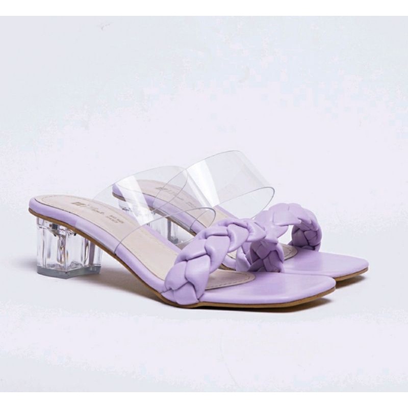 Sepatu Hak kaca Wanita Big Size 41-42-43-44-45 0370ZV Heels Kaca Jumbo Hak Tahu Cantik Kepang, 41