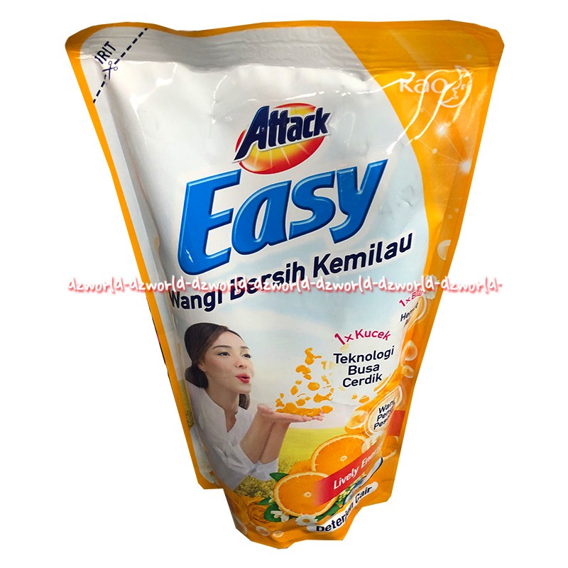 Attack Easy Wangi Bersih 750ml Detergen Cair Sparkling Rose Orange Jeruk Refill 1x Kucek Sabun Cuci Atack