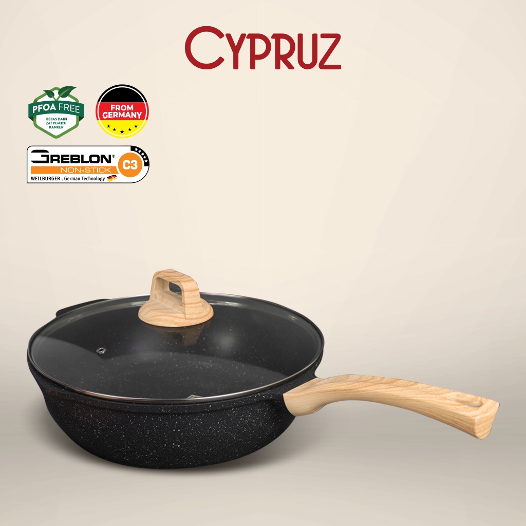 Cypruz Granite Die Cast Fry Wok + Tutup