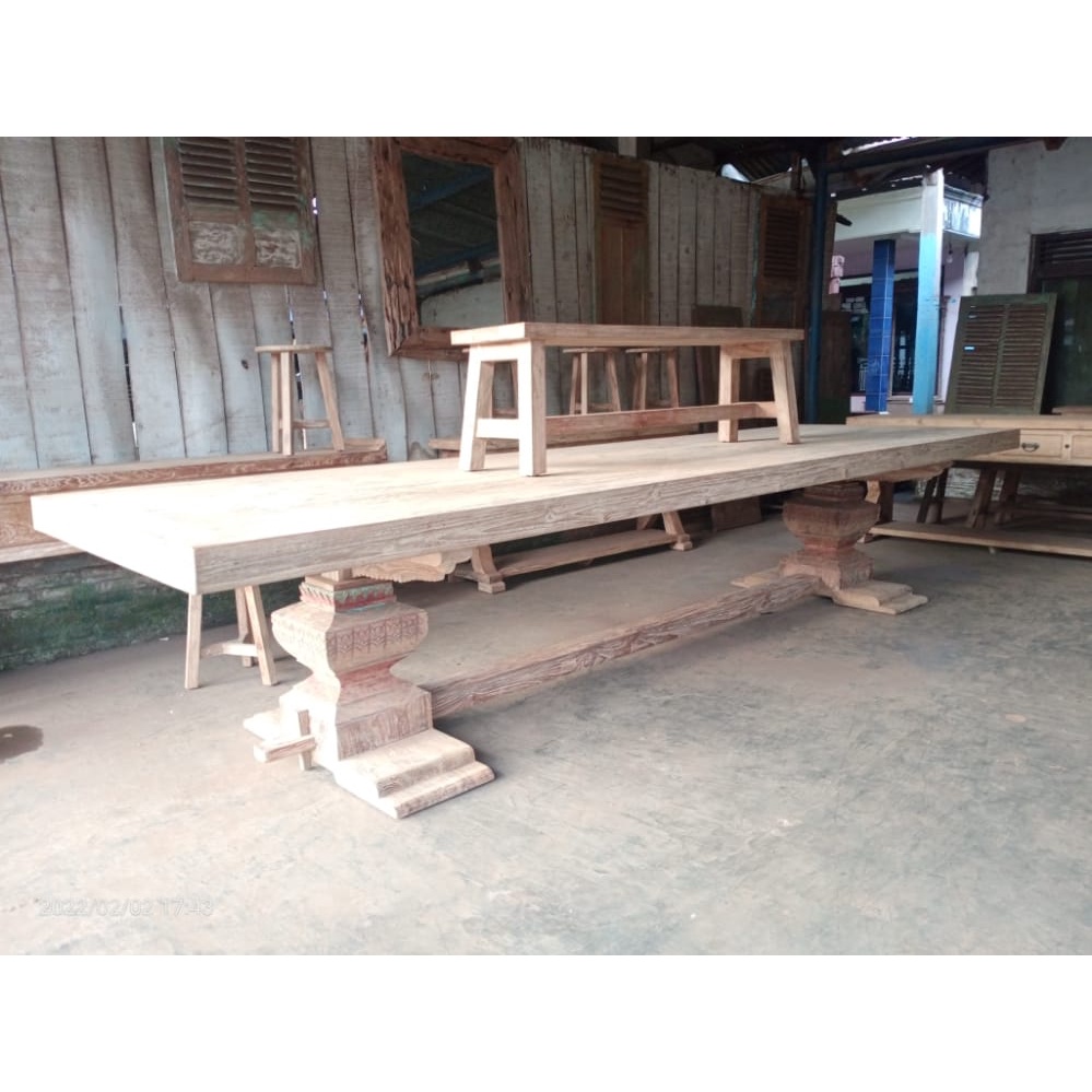 Meja Makan Antik Kuno Kayu Lawasan Bekas Bongkar Rumah Pjg 4m