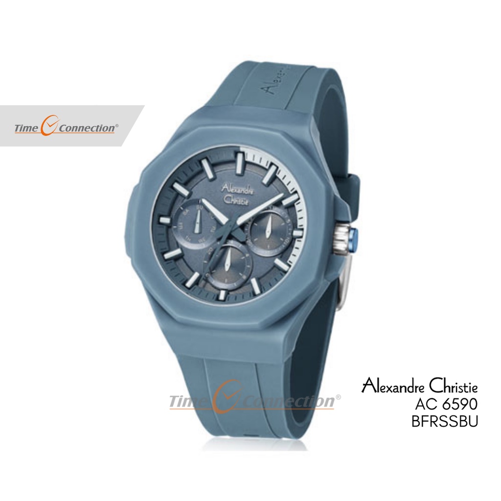 Alexandre Christie AC 6590 BFRSSBU Biru Original / Jam Tangan Wanita Analog Karet / Blue Rubber Stra