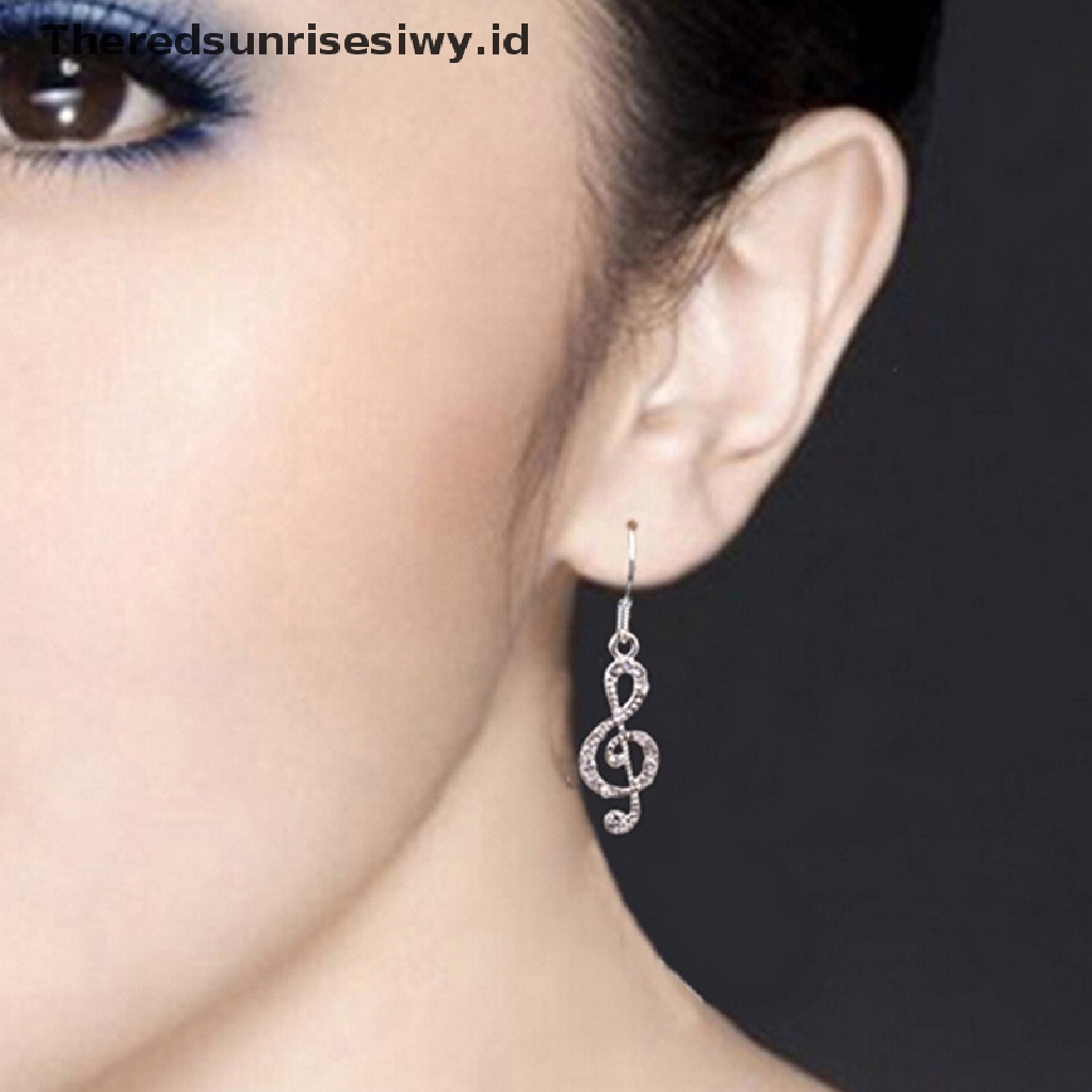 Theredsunrisesiwy.Id Anting Tusuk Gantung Silver Wanita Desain Not Musik Hias Kristal Untuk Pesta