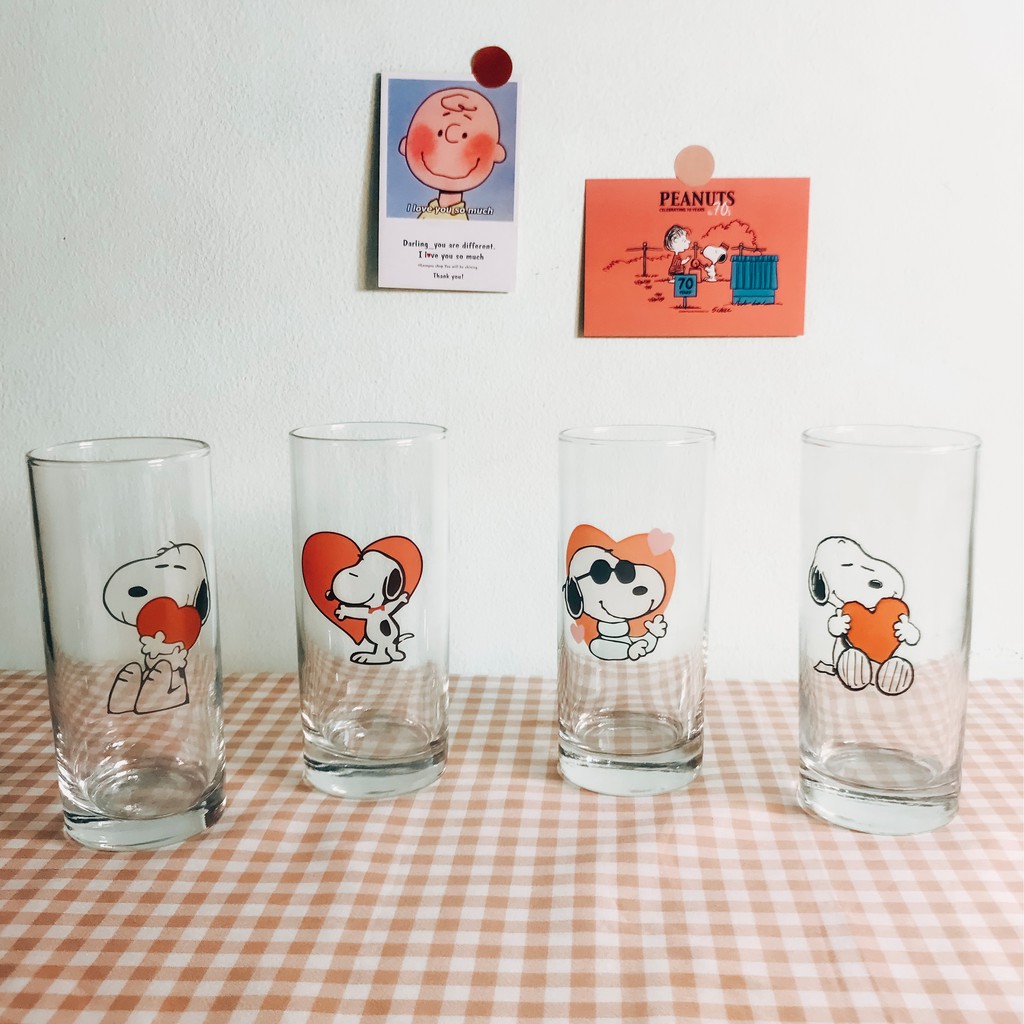 Gelas Kaca Snoopy Hati Edition / Gelas Kaca Kado Lucu/ Kado Gelas Kaca Lucu