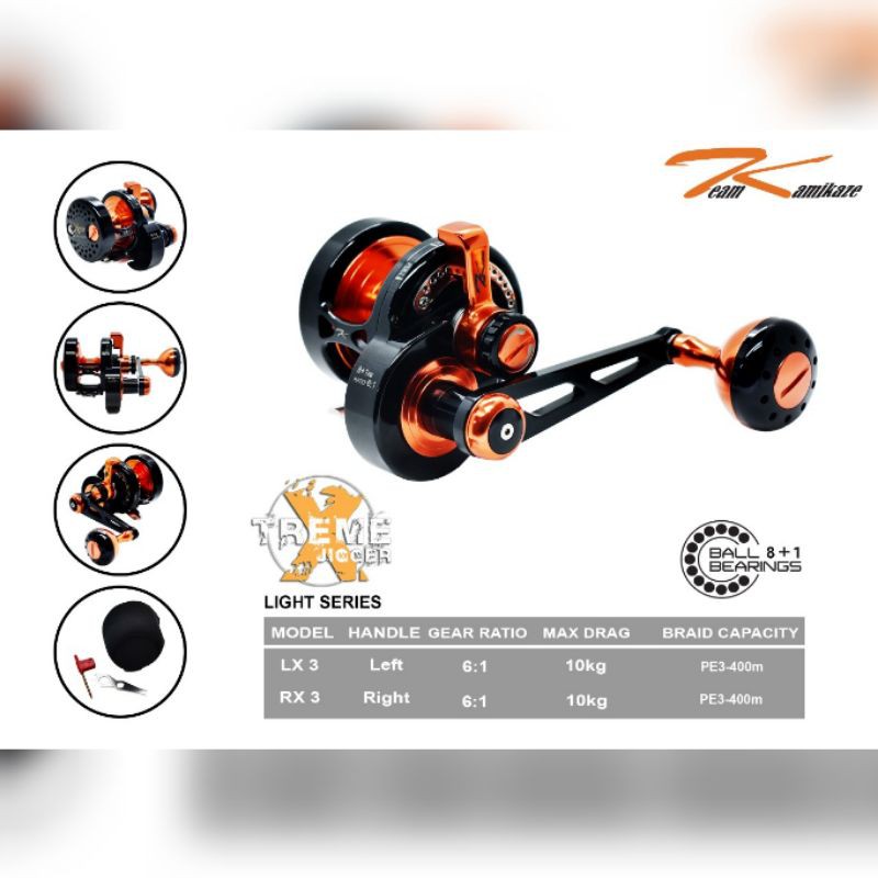 Reel OH Team Kamikaze XTREME JIGGER LX3 & RX3 Light Series PE3 400M
