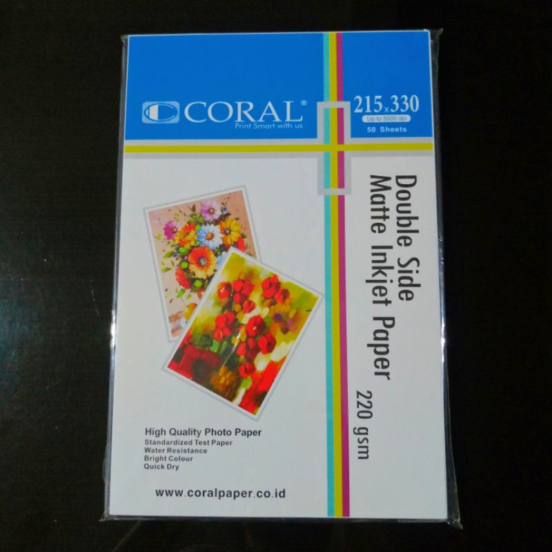 

Kertas Inkjet F4 220 gsm Dua Sisi / Coral Double Side Matte Inkjet Paper