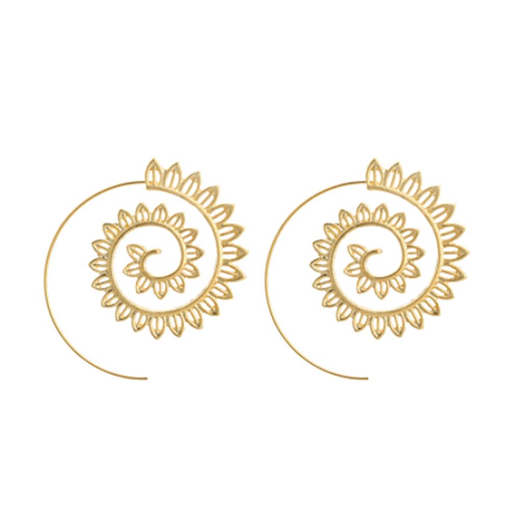 R-flower 1pasang Anting Hoop Menjuntai Wanita Tribal Boho Style Jewelry Spiral