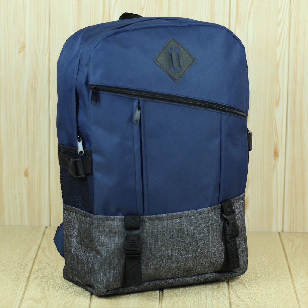 Tas Ransel Model Distro Miring Navy Abu Back Pack Wanita Pria Unisex