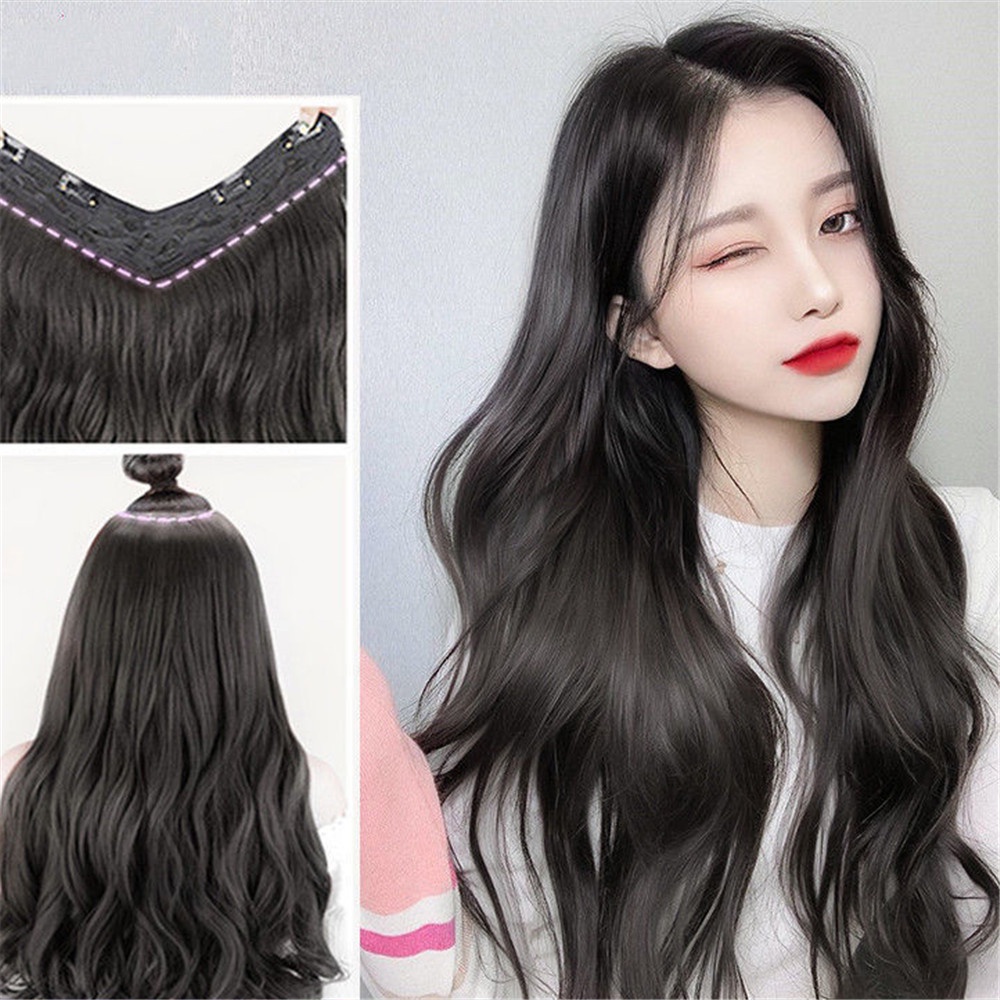 【COD Tangding】Wig Rambut Ekstensi Model Panjang Lurus Keriting Bahan Sintetis Ukuran 45 / 55 / 60cm