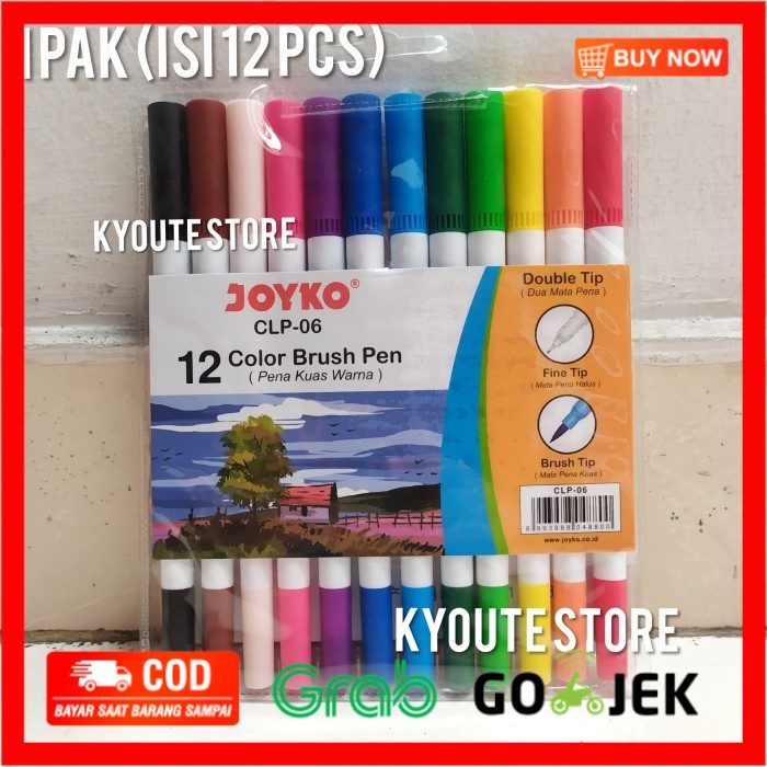 

(BISA COD) Joyko Brush Pen Color Set 12 pcs Pack Dual Tip Lettering Kaligrafi DIY