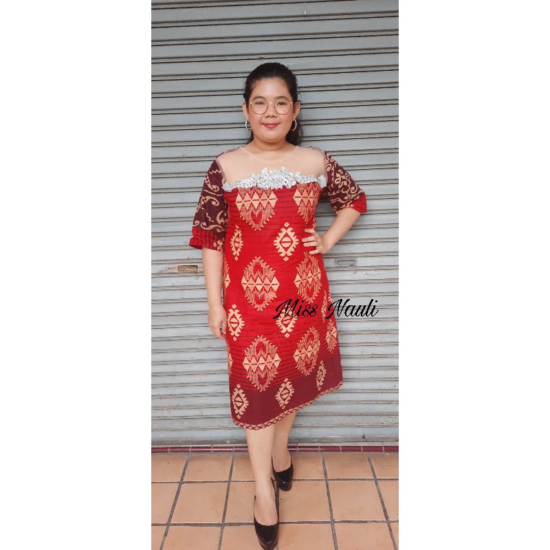 Dress Ulos Batik Batak Motif Songket Red