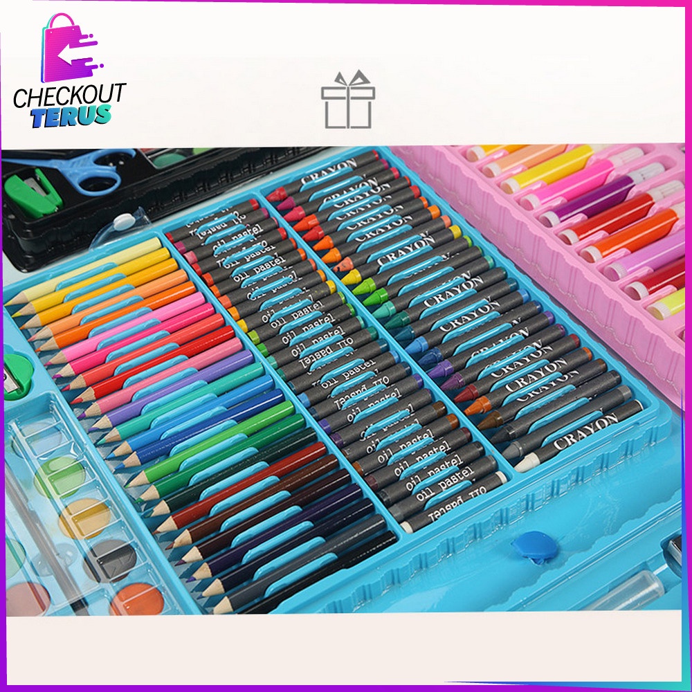 CT A28 Pensil Warna Crayon Set Isi 150PCS Peralatan Menggambar Lukis Mewarnai Anak Kit Colouring Book