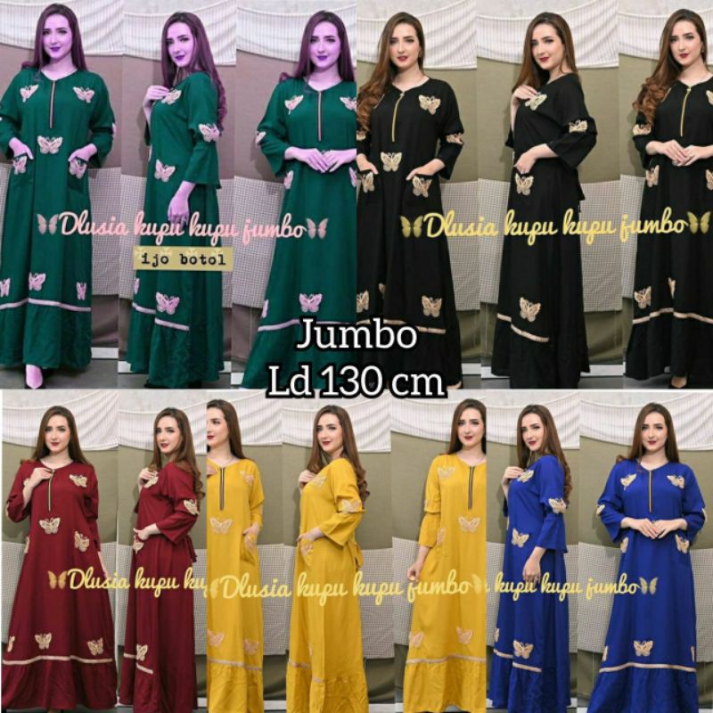Daster Arab Jumbo Ld 130 cm Daster Lengan Panjang Busui Rayon Tebal Motif Kupu Batik Pekalongan